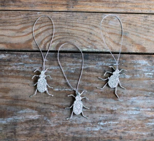 Insect Ornaments Set of 3 Cody Foster Silver Glitter Bugs Halloween Decor - Picture 1 of 3
