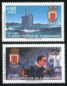 Chile 1992 Scott #1014 - 1015 75 Aniversario Submarines Force MNH escaso!! - Imagen 1 de 1