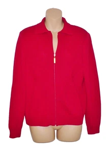 St John Zip Front Cardigan Dark Red Santana Wool Blend Rib Collar LSleeve Sz M - Picture 1 of 7