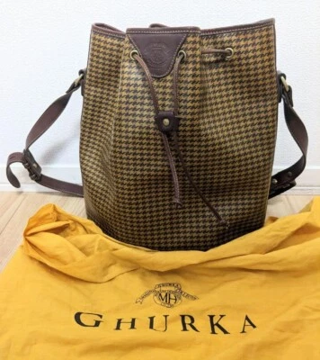 Bolsa de ombro Ghurka marrom Houndstooth xadrez nº 1119 com caixa de armazenamento vintage rara - Imagem 1 de 4