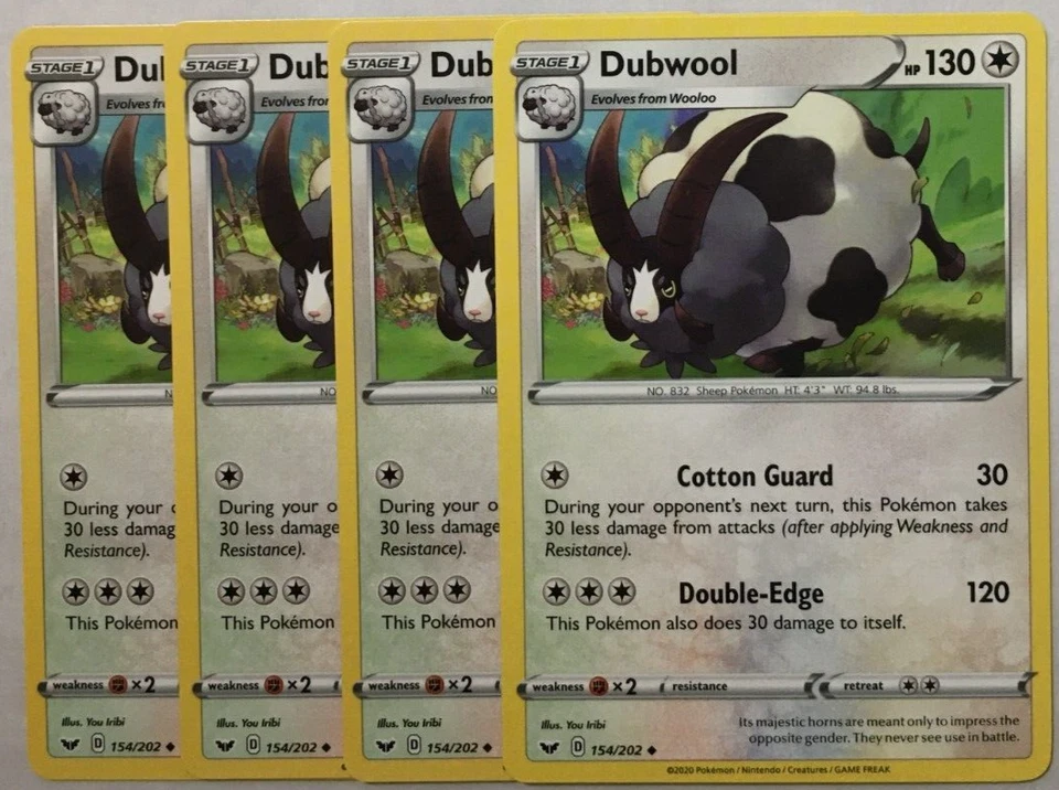 POKEMON 4X DUBWOOL 154/202 SWORD & SHIELD UNCOMMON NEAR MINT-PLAYSET - Image 1 of 1
