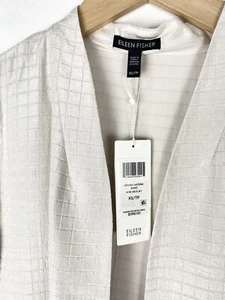 $398 EILEEN FISHER XS Hueso Seda Algodón Pucker Grid Kimono Chaqueta Nueva - Imagen 1 de 6