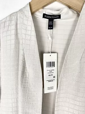 $398 Chaqueta Kimono Eileen Fisher XS Hueso Seda Algodón Pucker Grid Nueva Foto 1 de 4