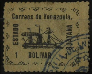 Used Stamp Venezuela No. 91 1 Bolivar Black/Beige Revolutionaries 1903 BAR - Picture 1 of 1