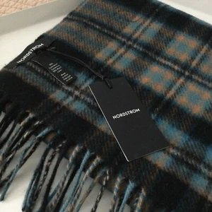 NORDSTROM HERREN KASCHMIR UND WOLLE SCHAL MIT FRANSEN SCHWARZ MAGIC TARTAN NEU MIT ETIKETT - Bild 1 von 9