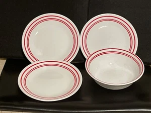 3 Corelle Cafe Red Bread & Butter/Dessert Plates and 1 Soup Cereal Bowl - Picture 1 of 5