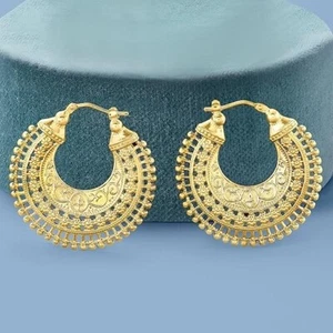 Ross Simons.italian embellished Hoop Earrings 18kt Gold over sterling NIB - Picture 1 of 11