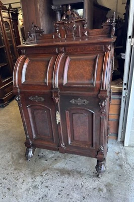 WALNUT AND BURL 3 HINGE WOOTON DESK - Image 1 of 4