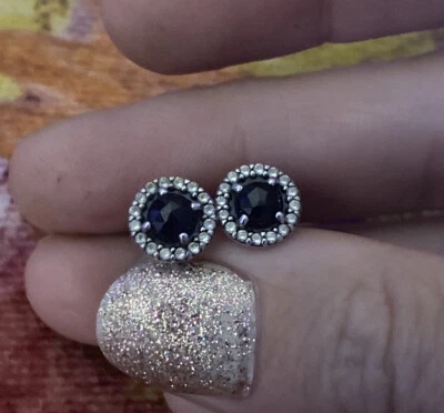 Genuine Pandora Silver Glamorous Legacy Black Spinel Earring Studs 290548SPB - Image 1 of 4