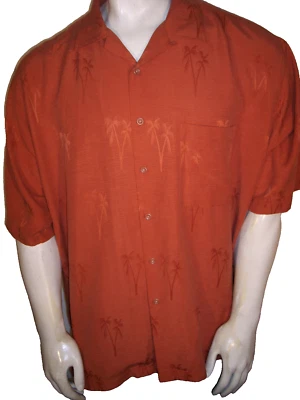Roberto Villini XXL Burnt Orange Silk Subtle Palms Hawaiian Camp Shirt Foto 1 de 4