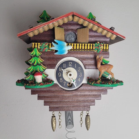 *FOR PARTS* Vintage German Alexander Taron Mini Wood Cuckoo Clock Wind-Up 6x5.5" Cover