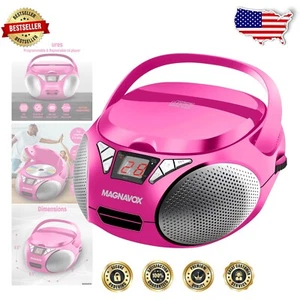 Top Loading Pink CD Player Boombox with AUX & LED Display for Easy Music Access - Picture 1 of 9