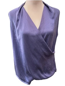 Donna Karan Doncaster Lavender Silk Blend Draped Wrap Sleeveless Blouse Top 14 - Picture 1 of 8