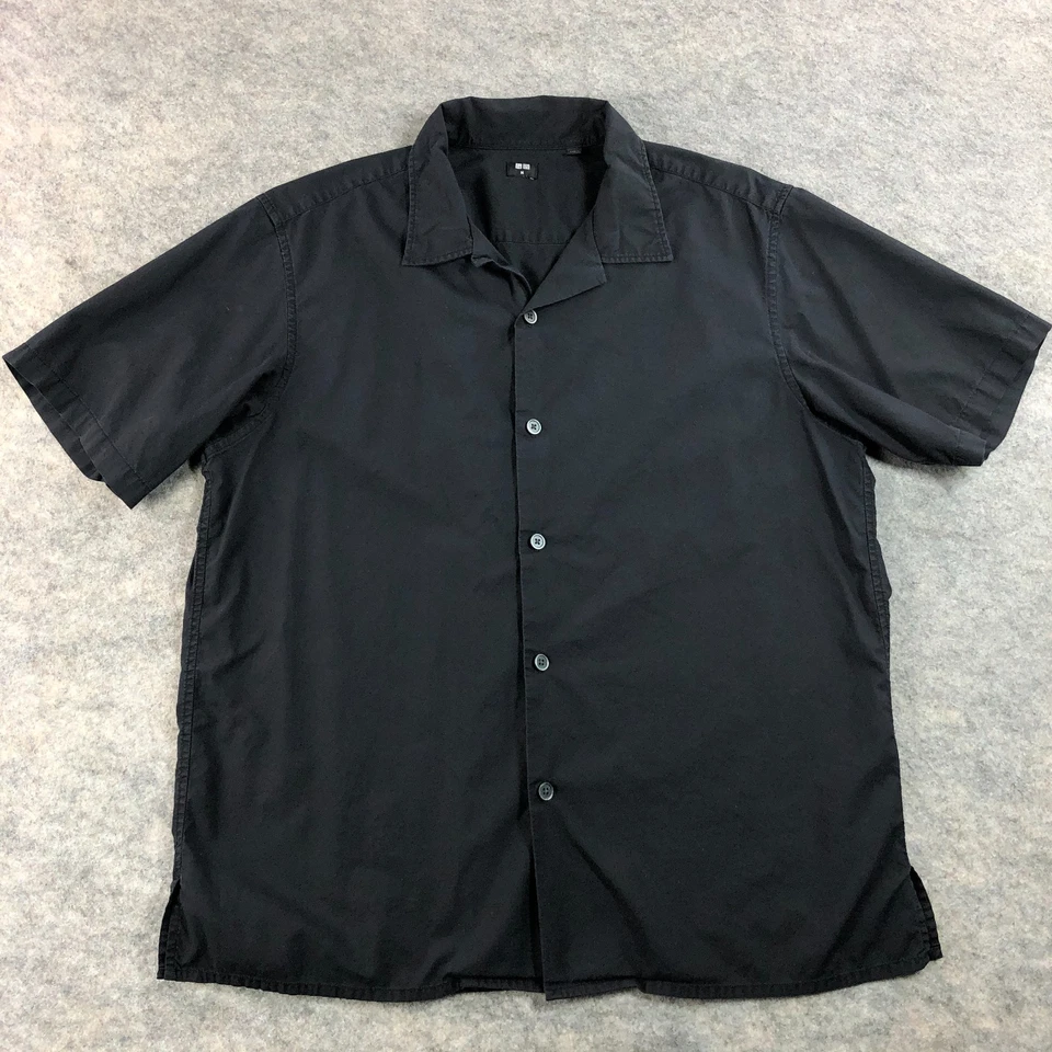 UNIQLO Mens Button Up Shirt Medium Black Short Sleeve Cotton Modal Collared - Image 1 of 4