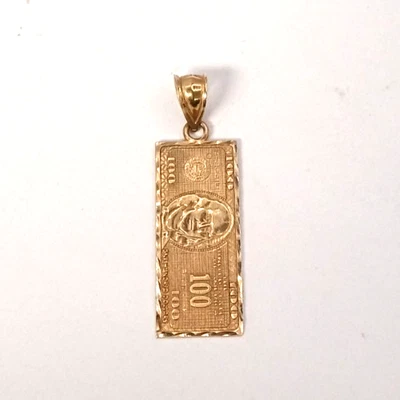(MA2) Унисекс 10k желтое золото 1,8 грамма "сто долларов банкнота" подвеска 1" - Изображение 1 из 4