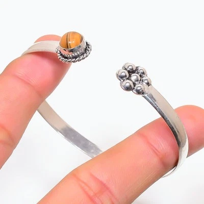 Tiger's Eye Round Shape Gemstone Adjustable Bangle Handmade Gift Jewelry BR 255 - Image 1 of 4