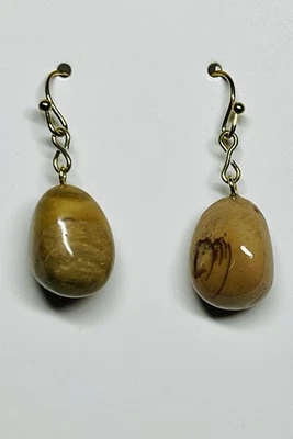 Natural Jasper Tumbles Dangle Earrings 14 K Gold Plated Foto 1 de 3