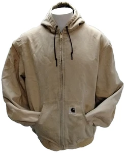 Men's 2 XL TALL Vintage Carhartt Beige Hooded Jacket JQ295  Made In The USA - Picture 1 of 19