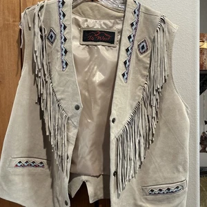 3BWEST Fringe leather vest T4 West Size: XL Men Beige Beaded Tribal - Picture 1 of 8