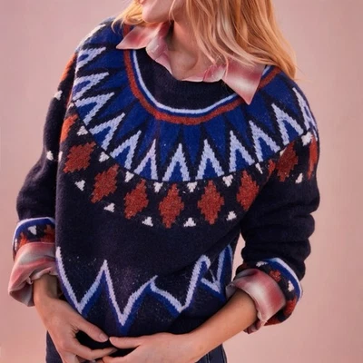 Разные Anthropologie Fairisle ворота свитер темно-синий ржавчины средний новый $138 - Изображение 1 из 4