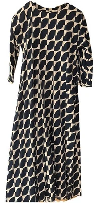 Vestido 'S Max Mara Largo, Azul Marino y Marfil con Manga 3/4" Cremallera Plisado ¡EXCELENTE ESTADO USADO! Foto 1 de 4