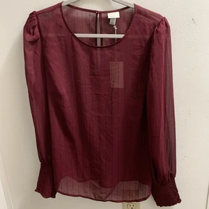 A New Day Blouse Red New With Tag Large Pit To Pit 24” Length 26” Long Sleeves  - Picture 1 of 3