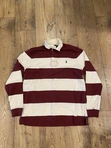 Vintage 90s Polo Ralph Lauren Striped Rugby Polo Men's Medium Maroon White - Picture 1 of 5