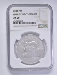 MS70 2003-P First Flight Commemorative Silver Dollar $1 NGC Brown Lbl *2362 - Picture 1 of 5