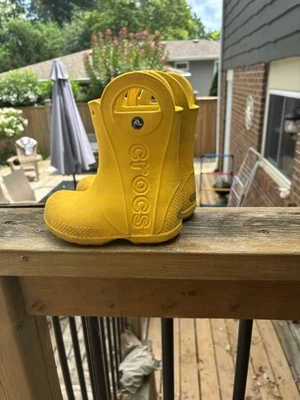 Yellow Kids CROCS Handle It Slip On Rubber Rain Boots Waterproof Shoes Size 9 - Image 1 of 4