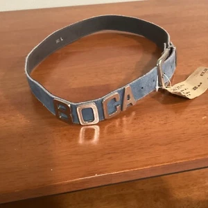 Vintage New Old Stock Tags Denim Blue Suede Belt L Metal Logo Silver Tone 31-34 - Picture 1 of 17