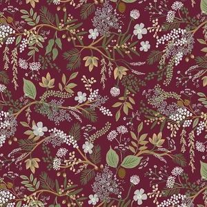 Rifle Paper NEW "English Rose" Juniper Forest in Burgundy Cotton Fabric - Bild 1 von 8
