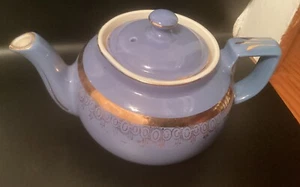 VINTAGE: HALL (6) CUP BLUE w/ GOLD TRIM TEAPOT - as Is! Interior Crack - Picture 1 of 6