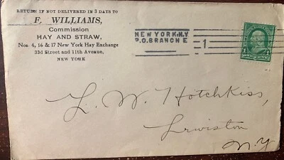 New York N Y Advertising Postal Cover F Williams Hay & Straw - Image 1 of 2