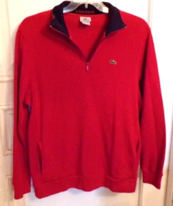 Mens Lacoste Quarter Zip Pull Over Jacket Sweater Sweatshirt Size 8 (Medium) EUC - Picture 1 of 3