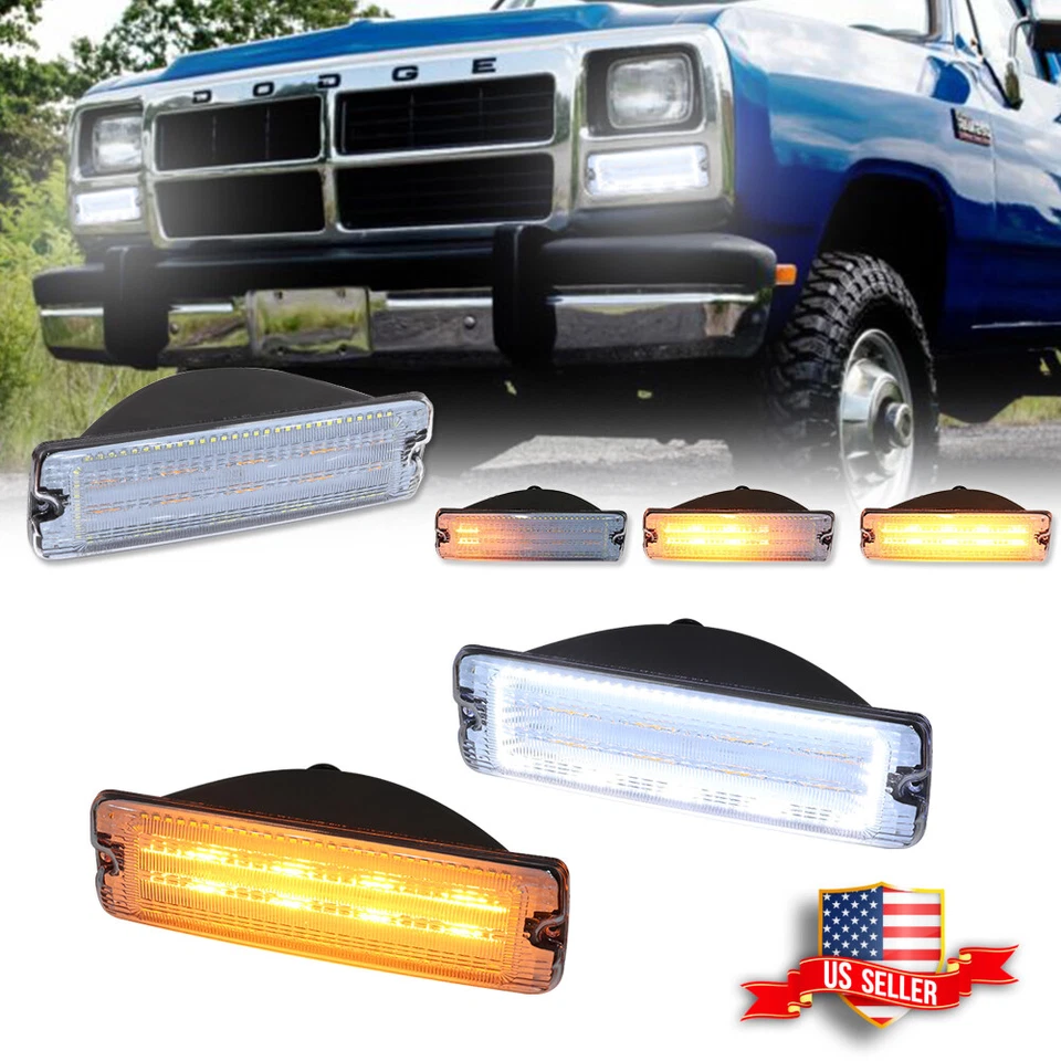 Clear Switchback LED DRL Turn Signal Lights For 91-93 Dodge D150 D250 W150 W250 - Image 1 of 4