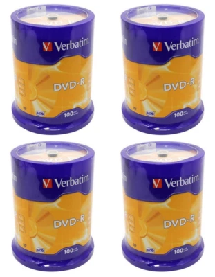 400 Genuine Verbatim Blank DVD-R 16x 4.7GB DVD Non Printable Discs 43549 Taiwan - Image 1 of 2