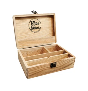 Wise Skies Medium Wooden Rolling Box Storage Smoking Paper Holder Stash - Picture 1 of 2