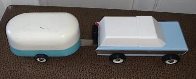 Caminhão de brinquedo Jeep vintage de madeira "CandyLab" e reboque puxador - Imagem 1 de 4