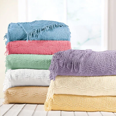 Geneva Candlewick Bedspread & Pillow Shams Pure Cotton Bedding with Wave Design - Image 1 of 2