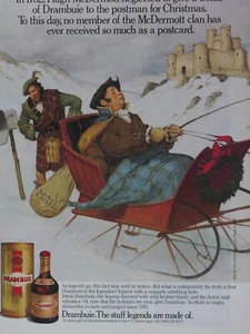 Navidad de colección 1989 Hugh McDermott cartero drambuie cinta roja anuncio impreso original - Imagen 1 de 3