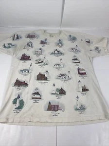 Camisa Vintage Faro Grandes Lagos Estampado Completo Hecha en EE. UU. - Imagen 1 de 10
