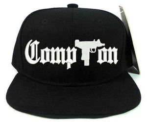 COMPTON WITH GUN LOGO Black Snapback Cap Hat Adjustable one size COMPTON GUN  - Picture 1 of 2