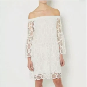 Witchery women off the shoulder shift dress size 12 white lace 3/4 fluted sleeve - Picture 1 of 10