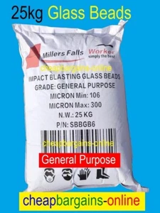 25kg BAG ABRASIVE GLASS BEADS SANDBLASTING GLASS BEADS GENERAL PURPOSE 106-300 M - Picture 1 of 11