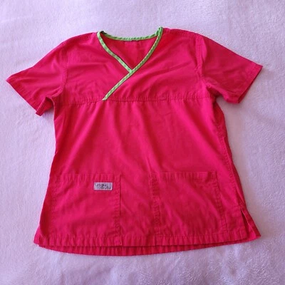 Urbane Scrubs Neon Pink and Green Scrub Top Medical Dental Nurse Work Womens L - Image 1 of 4