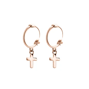 Pendientes De Aro Con Charms De Cruz De Plata Esterlina Y Oro Rosa De 8mm - Imagen 1 de 9