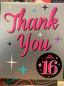 40 Sweet 16 (Sixteen) Thank You Cards & Envelopes Pink Silver Princess Birthday  - Picture 1 of 8