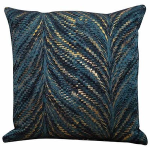 Metallic Teal Blue Fan Cushion. 17x17". Luxury Turquoise Copper & Gold Design. - Picture 1 of 1