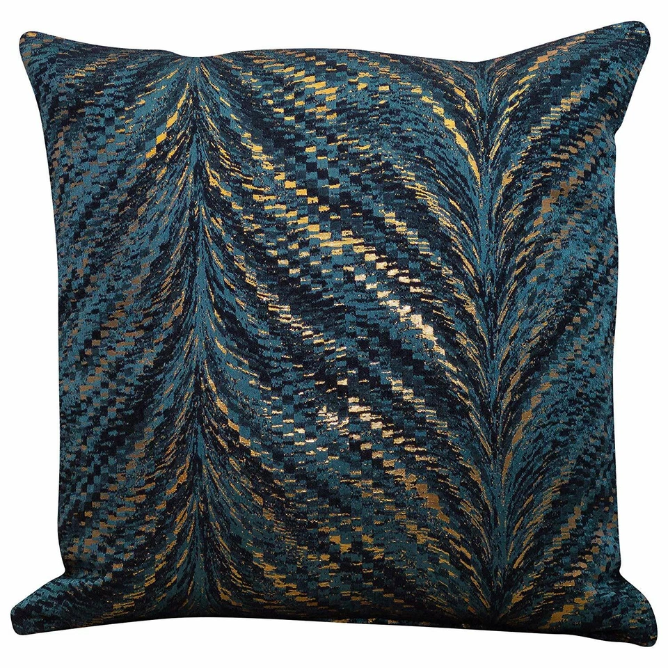 Metallic Teal Blue Fan Cushion. 17x17". Luxury Turquoise Copper & Gold Design. - Image 1 of 1