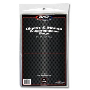 BCW Digest & Manga Bags 100 CT. Polypropylene Sleeves 6" X 7-5/8" 1-BDIG - Picture 1 of 1